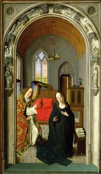 The Annunciation, c.1445 olje på panel detalj av 36895