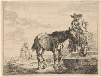 To hester som drikker ved et trau