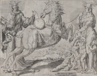 Foolish Knowledge og Foolish Love Trying to Restrain the World, fra The Unrestrained Wor..., 1550.