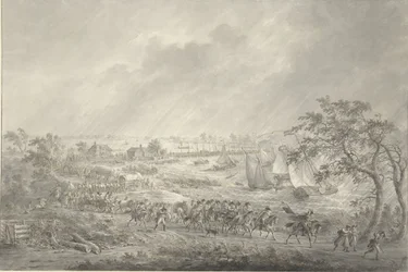 Kryss av de engelske og hannoveranske troppene fra Nijmegen til fasten over skipsbroen over Waal, 7. november 1794