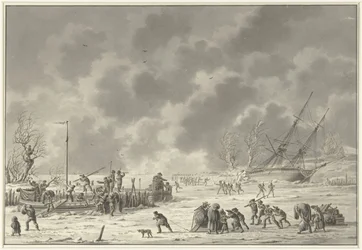 Flyreiser av Landzaten på Texel, januar 1795 The Leaving of the Canonier Booten and the Vlugt of the Landzaaten i desember måned 1794 (tittel på objekt)