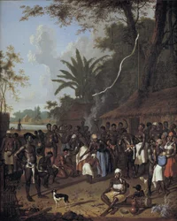 Rituelt slavefest på en sukkerplantasje i Surinam