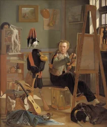 Kampmaleren Jørgen Sonne i atelieret sitt, ca. 1826 (olje på lerret)