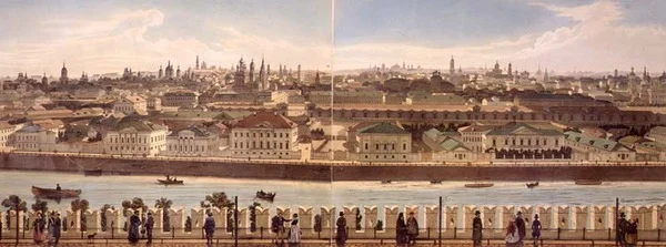 Utsikt over Zamoskvoreche fra Kreml, fra et panorama av Moskva, gravert av Philippe Benoist (1813-c.1905) og Aubrun, pub. av Lemercier, ca. 1840 (litho)