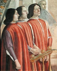 Medlemmer av Sassetti-familien, fra en scene fra en syklus av livet til St. Frans av Assisi, 1486 (detalj av 85235)