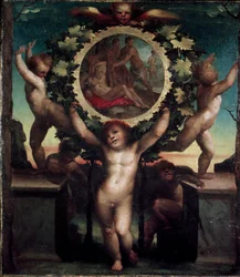 Engler (Putti) med Noes beruselse. Maleri av Domenico Beccafumi (1486-1551)