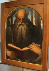 Baccafumi, båre for de avdøde i abbedens følge, 1538–40, abbeden Antonio leser