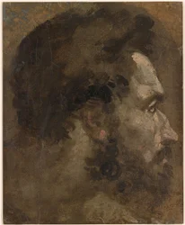 Beccafumi - Hode av en skjeggete mann i profil til høyre, ca. 1530–1535
