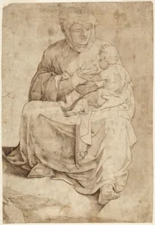 Sittende Madonna som ammer barnet, fra et innlagt gulvpanel i katedralen i Siena