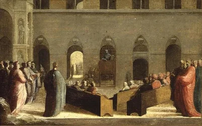 St. Bernadino forkynner i Campo i Siena, ca. 1528