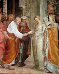 Jomfruens bryllup, detalj. Maleri av Domenico Beccafumi (1486-1551)