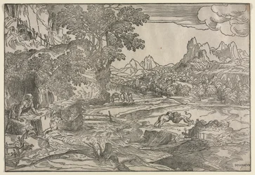 Landskap med Saint Hieronymus og to løver