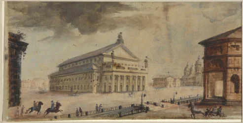 St. Petersburgs keiserlige Bolshoi Kamenny-teater - Domenico Felice Lamoni (1745-1830). Akvarell og hvit farge på papir, før 1783. State Museum of the History of Saint Petersburg