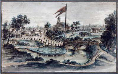 Utsikt over Pavlovsk-parken med Hospital of St Mary Magdalene, ca. 1783 (wc på papir)