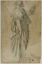 Stående Magus (recto); Skisse av stall og trær (verso)