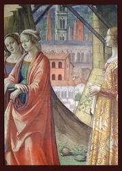 The Visitation, detalj av byen og kvinner, fra St. Johannes døperens liv, 1490 freskomaleri av 60461