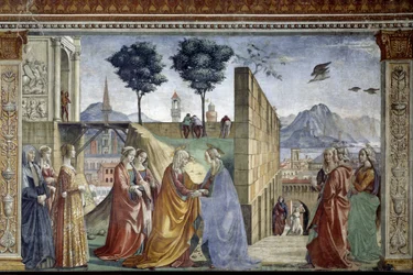 Historien om døperen Johannes: Besøket. Freske av Domenico Ghirlandaio (1449–1494)