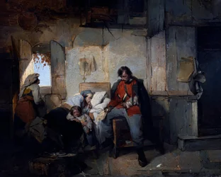 Retur av skadet soldat, ca 1854, av Domenico Induno (1815-1878), olje på lerret, 42x53 cm, Italia