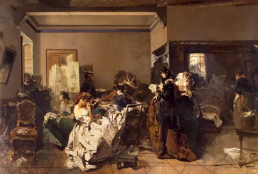 Skole for syersker, av Domenico Induno (1815-1878), olje på lerret