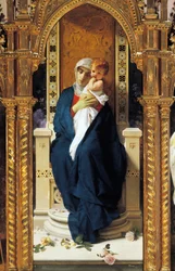 Tryptych of Madonna of Roses, av Domenico Morelli (1823-1901), Detalj, Saint Augustine-kapellet, Corigliano Calabro-slottet, Calabria, Italia