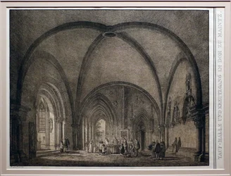 Domenico Quaglio II, Døpefont og klostergang i Mainz-katedralen, fra samlingen av minneverdige middelalderbygninger i Tyskland, 1823, litografi