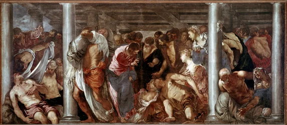 Kristus hører den lamme (probate pool). Maleri av Jacopo Robusti dit il Tintoretto (Tintoret