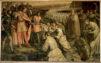 Det fjerde korstoget: Zaras overgivelse til dogen Enrico Dandolo i 1202 (olje på lerret)