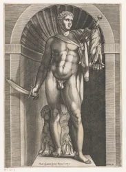 Skulptur av en kriger Speculum Romanae Magnificentiae (serietittel)
