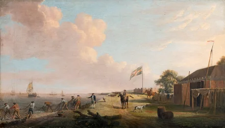 Utsikt over Tilbury Fort med fiskere som trekker garn, 1770