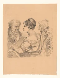 Selvportrett av kunstneren med to unge kvinner som modeller