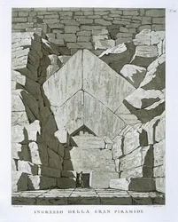 Inngang til pyramiden, gravert av Rossi (litho)