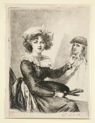 Louise-Elisabeth Vig?e-Lebrun, (Mlle Lebrun) etter, og i revers til, selvportrettet av 1790 i Uffizzi