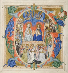 Innledende G[audeamus omnes] fra en Gradual: The Court of Heaven, 1371-77.