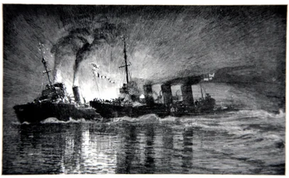 HMS Broke ramler den tyske ødeleggeren, illustrasjon fra 