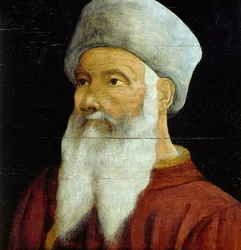 Mannlig portrett, sannsynligvis av Donatello de#39; Bardi, detalj fra Fem mestere i den florentinske renessansen, anonym kunstner fra den florentinske skolen, tavle, 210x42 cm