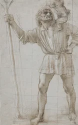St. Christopher med Jesusbarnet, ca. 1490 (Silverpoint, forhøyet med hvitt, på lysegrå forberedt papir)