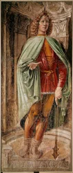 Ung mann i klubben Cycle of the Men of Arms fra Panigarola-familien. Fresco av Donato Bramante (1444-1514) Brera kunstgalleri, Milano