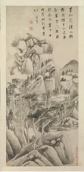 Skyggefulle boliger blant bekker og fjell, ca. 1622-25.