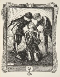 Deretter dro de til Sir Galahad, illustrasjon fra "Stories of King Arthur and the Round Table" av Beatrice Clay