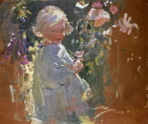 Plukke blomster (olje på plate)