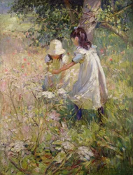 Plukking av ville blomster (olje på lerret)