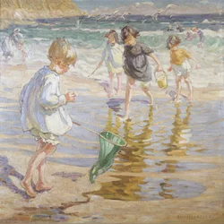 Lek ved havet (olje på lerret)
