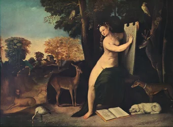 Kirke og hennes elskere i et landskap, omkring 1525