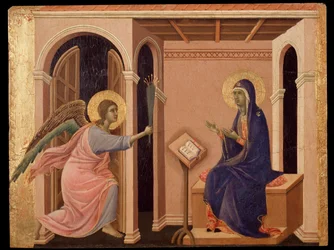 Kunngjøring om Marias død. Predella of the Maesta (tempera på tre