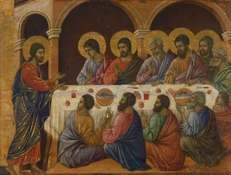 Nattverden, detalj av et panel fra Episoder fra Kristi lidelse og oppstandelse, baksiden av Duccios Maestà-altertavle i Sienas katedral, av Duccio di Buoninsegna (ca. 1255 - før 1319)
