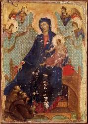 Fransiskanernes madonna eller «Madonna med barnet, fransiskanermunker og engler», Duccio di Buoninsegna (1255-1318/9), 1300, 23,5 x 16 cm, Siena, Pinacoteca Nazionale