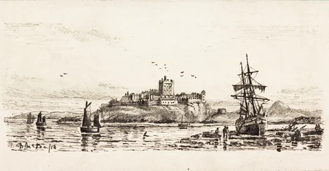 Dutch Schooner strandet i Bamburgh (blekk på kort)