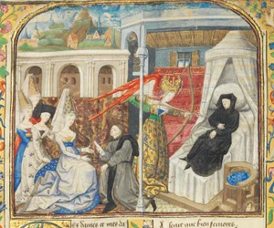 Side fra "La Belle Dame Sans Merci" av Alain Chartier, Paris, tidlig på 1400-tallet