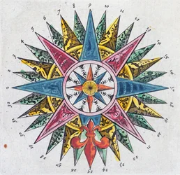 Kompassrose, fra et Blått atlas, utgitt i Amsterdam, 1697