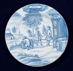 Delftvareplate som viser oktober måned (tinnglasert lertøy)